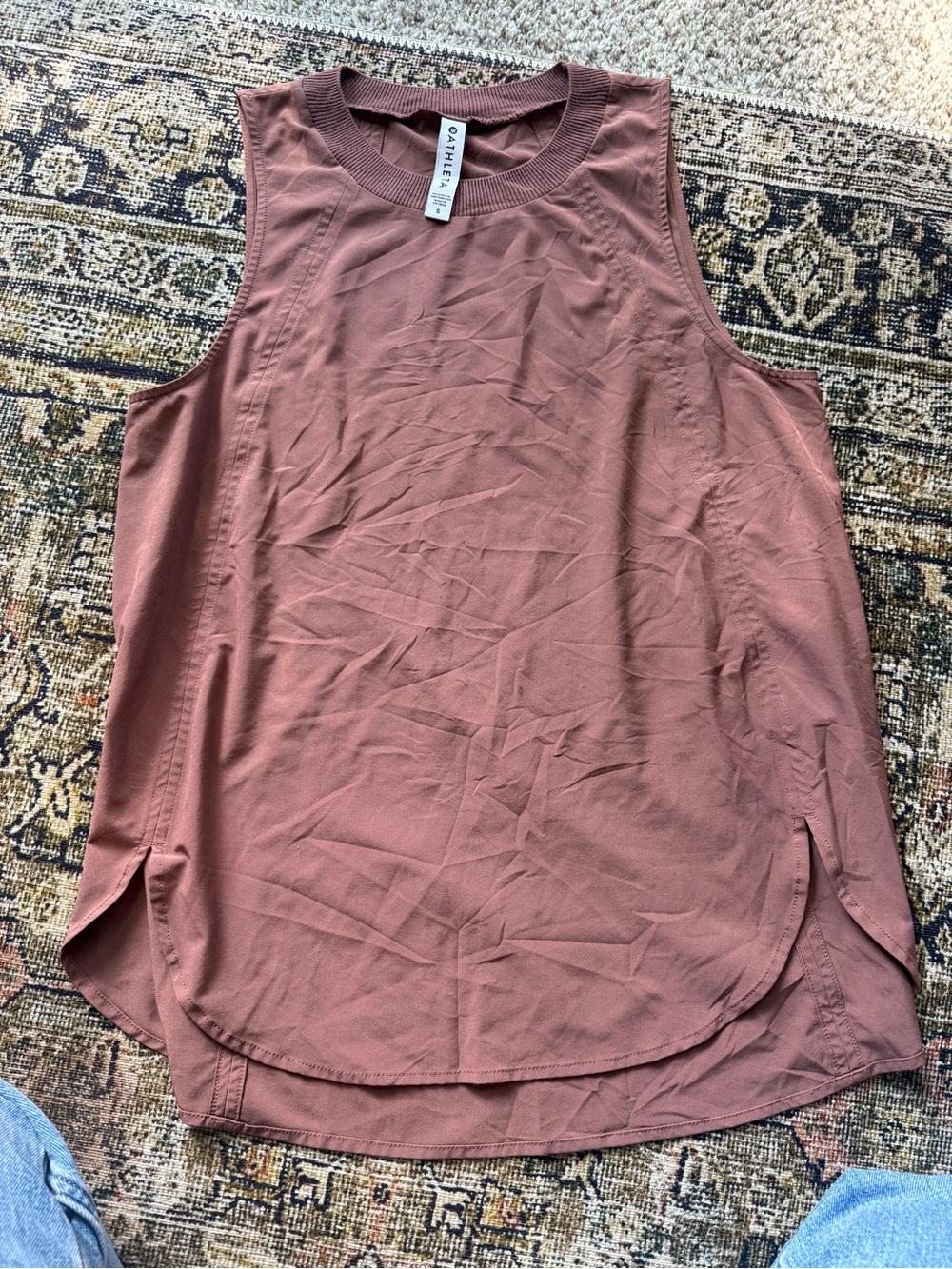 Athleta Zephyr Refined Tank Mauve Brown Crew Neck Side Slit Active Top S